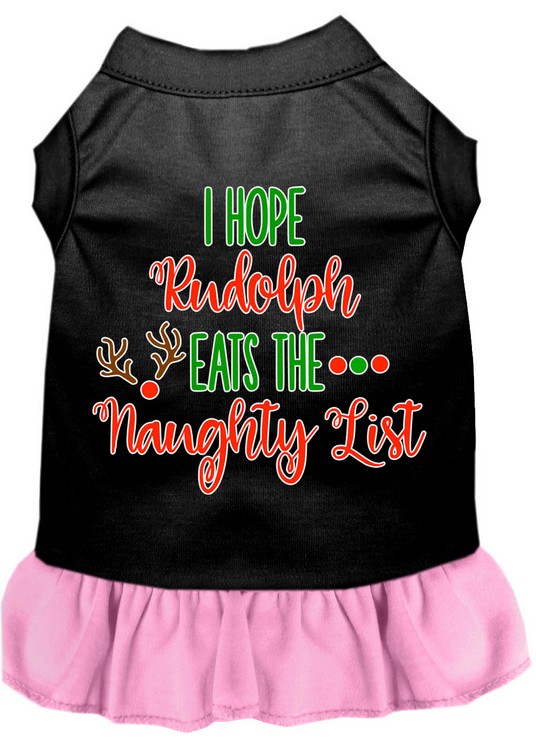 Hope Rudolph Eats Naughty List Screen Print Dog Dress Black with Light Pink XS